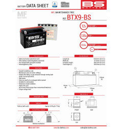 BS AKUMULATOR BTX9-BS (YTX9-BS) 152X88X106 12V 8AH BEZOBSŁUGOWY - ELEKTROLIT OSOBNO (120A) UE2019/1148 (6)