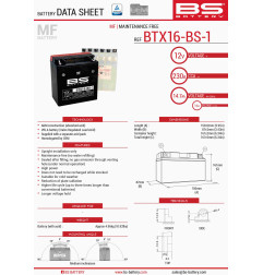 BS AKUMULATOR BTX16-BS1 (YTX16-BS-1) 12V 14AH 152X88X161 BEZOBSŁUGOWY - ELEKTROLIT OSOBNO (230A) UE2019/1148 (2)