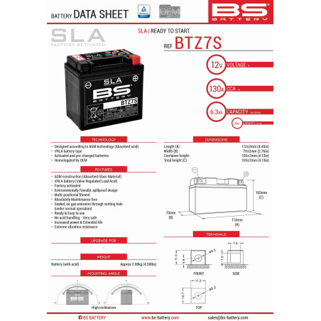 BS AKUMULATOR BTZ7S (FA) (YTZ7S) 12V 6AH 112X69X103 BEZOBSŁUGOWY - ZALANY (130A) (300635) (4)