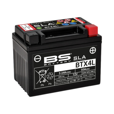 BS AKUMULATOR BTX4L+ / BTZ5S (FA) (YTX4L-BS, YT4L-BS, YTZ5S) 12V 3AH 114X71X86 BEZOBSŁUGOWY - ZALANY - ZASTĘPUJE 300811