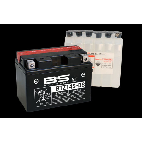 BS AKUMULATOR BTZ14S-BS (YTZ14S, YTZ14S-BS) 12V 11,2AH 150X86X110 BEZOBSŁUGOWY - ELEKTROLIT OSOBNO (230A) UE2019/1148