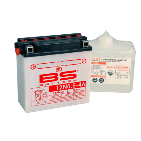 BS AKUMULATOR 12N5,5-4A (12N5,5-4A) 12V 5,5AH 135X60X130 OBSŁUGOWY - ELEKTROLIT OSOBNO (70A) UE2019/1148 (6)