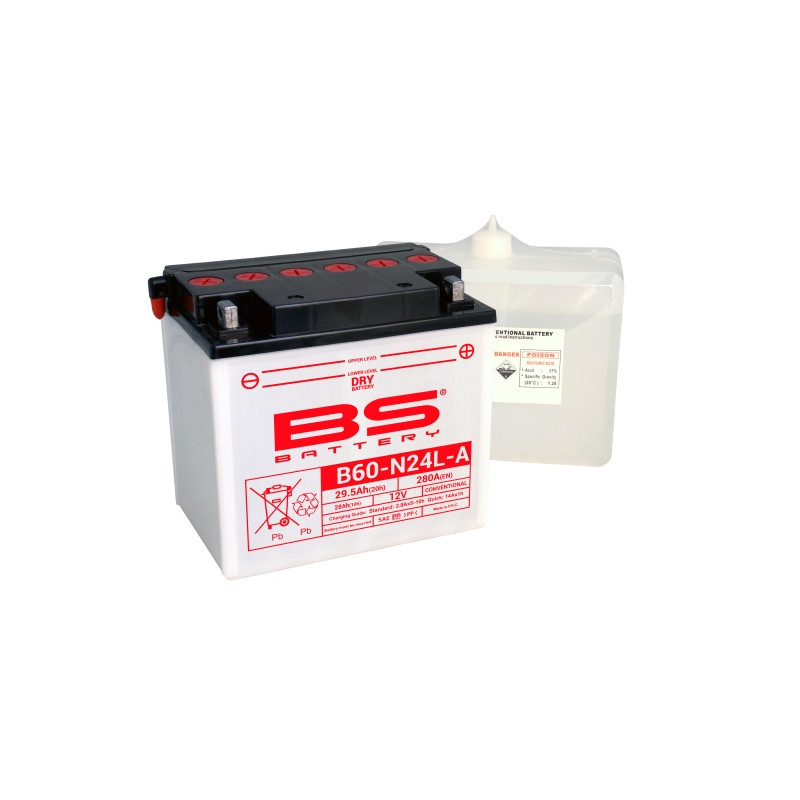 BS AKUMULATOR B60-N24L-A (Y60-N24L-A) 12V 28AH 184X124X175 OBSŁUGOWY - ELEKTROLIT OSOBNO 280A UE2019/1148 (310539) (2)