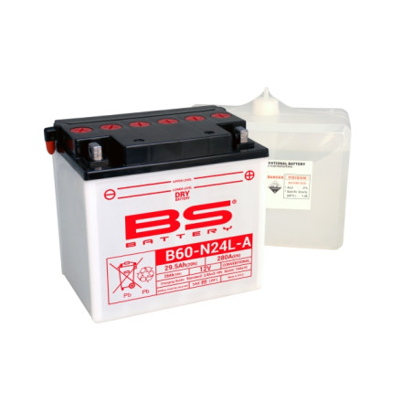 BS AKUMULATOR B60-N24L-A (Y60-N24L-A) 12V 28AH 184X124X175 OBSŁUGOWY - ELEKTROLIT OSOBNO 280A UE2019/1148 (310539) (2)