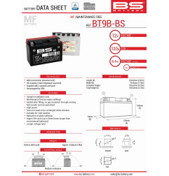 BS AKUMULATOR BT9B-BS (YT9B-BS) 12V 8AH 150X70X105 BEZOBSŁUGOWY - ELEKTROLIT OSOBNO (120A) UE2019/1148 (6)