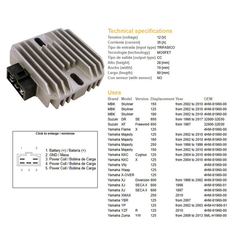 DZE REGULATOR NAPIĘCIA SUZUKI DR 650SE '96-'17; XF 650 FREEWIND '97; YAMAHA 125/150/180/250 MAJESTY '96-'10; XJ 600