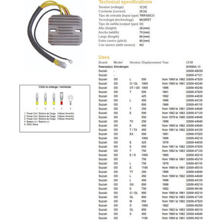 DZE REGULATOR NAPIĘCIA SUZUKI GS 250/400/450/550/650/750/1000; GSX 400/750/1000/1100 (ESR100,ESR090)