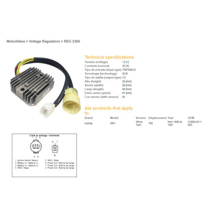 DZE REGULATOR NAPIĘCIA HONDA XRV 750 AFRICA TWIN '90-'91 (OEM-31600-MV1-003) (35A)