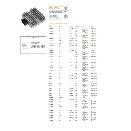DZE REGULATOR NAPIĘCIA KAWASAKI EX 300/650 NINJA '06-'17; KLE 650 VERSYS '07-'16; VN 900/1700 '06-'19; ZR 750/800/1000