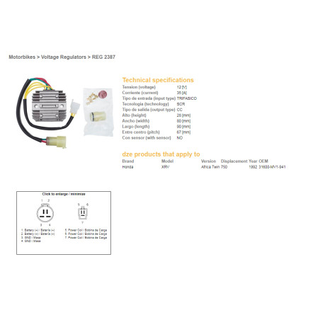 DZE REGULATOR NAPIĘCIA HONDA XRV 750 AFRICA TWIN '92 (31600-MV1-941) (35A)