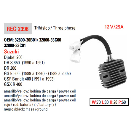 DZE REGULATOR NAPIĘCIA SUZUKI GSF 400 BANDIT '90-'94; GS 500E '89-'02; DR 650S '90-'91 (ESR170) (32800-33C00)