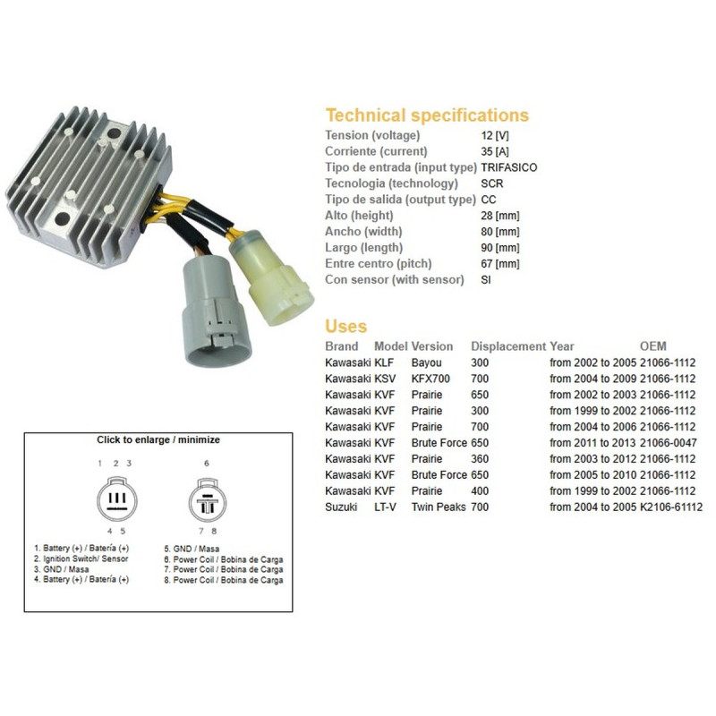 DZE REGULATOR NAPIĘCIA KAWASAKI KLF 300 BAYOU '02-'05; KVF 300 PRAIRIE '99-'02; KFV 650 BRUTE FORCE '05-'10; KFX 700