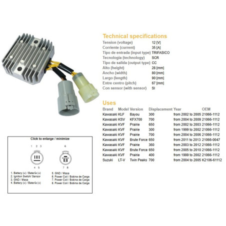 DZE REGULATOR NAPIĘCIA KAWASAKI KLF 300 BAYOU '02-'05; KVF 300 PRAIRIE '99-'02; KFV 650 BRUTE FORCE '05-'10; KFX 700