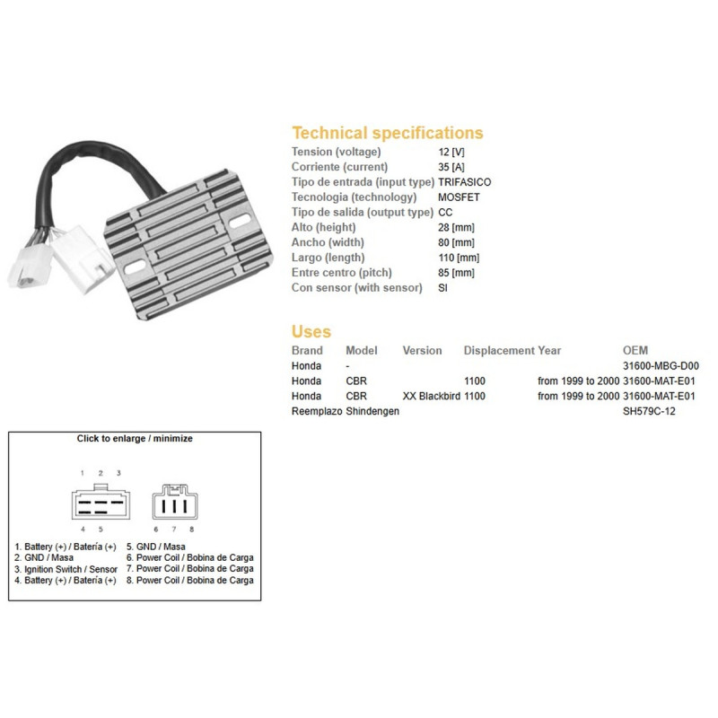 DZE REGULATOR NAPIĘCIA HONDA CBR 1100XX '99-'00 (31600-MAT-E01) (SH579C-12) (ESR684) DZE REGULATOR NAPIĘCIA HONDA CBR 1100XX '99-'00 (31600-MAT-E01) (SH579C-12) (ESR684)
