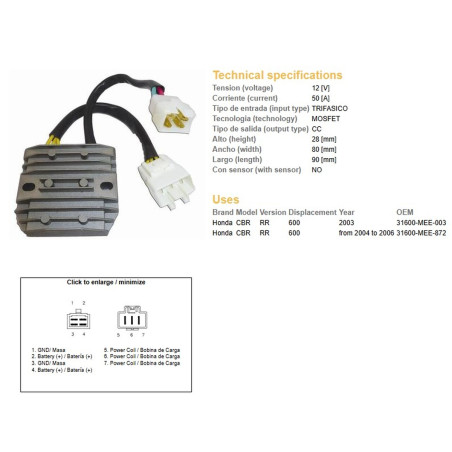 DZE REGULATOR NAPIĘCIA HONDA CBR 600RR '03-'06 (50A) (31600-MEE-872;31600-MEE-003) (ESR430;ESR436)
