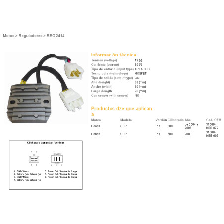 DZE REGULATOR NAPIĘCIA HONDA CBR 600RR '03-'06 (50A) (31600-MEE-872;31600-MEE-003) (ESR430;ESR436)