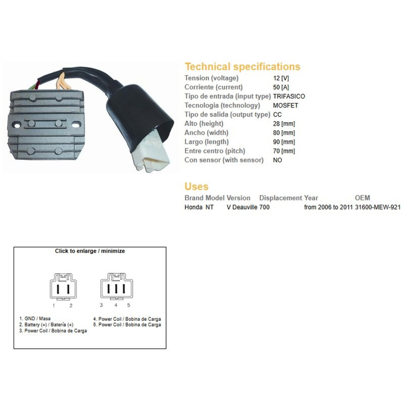 DZE REGULATOR NAPIĘCIA HONDA NT 700V DEAUVILLE '06-'11 (31600-MEW-921) MOSFET (50A) DZE REGULATOR NAPIĘCIA HONDA NT 700V DEAUVILLE '06-'11 (31600-MEW-921) MOSFET (50A)