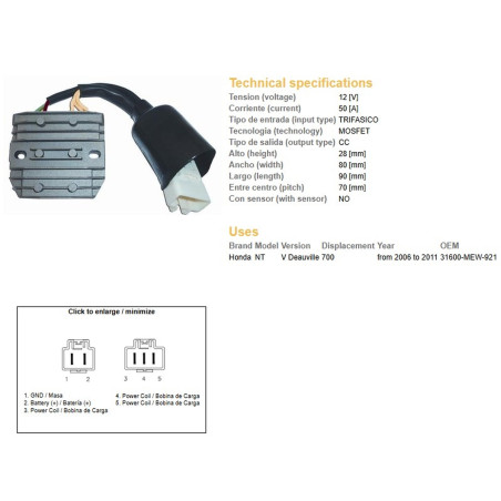 DZE REGULATOR NAPIĘCIA HONDA NT 700V DEAUVILLE '06-'11 (31600-MEW-921) MOSFET (50A)