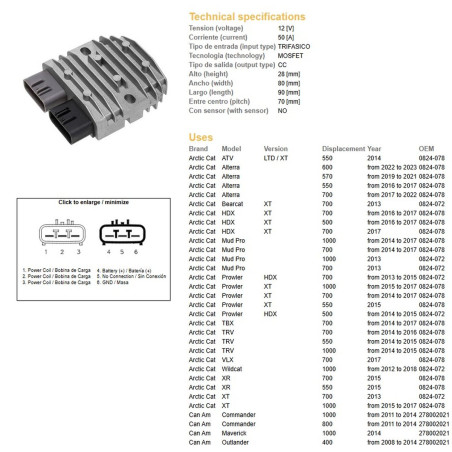 DZE REGULATOR NAPIĘCIA CAN-AM 400/500/650/800/1000; HONDA TRX 500/650/680; KAWASAKI KVF 750 12-13; POLARIS