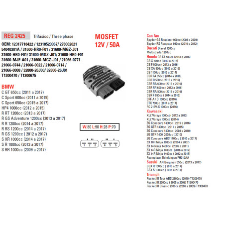 DZE REGULATOR NAPIĘCIA APRILIA; BMW; CAN AM; DUCATI; HONDA; KAWASAKI; SUZUKI; TRIUMPH; YAMAHA (50A)