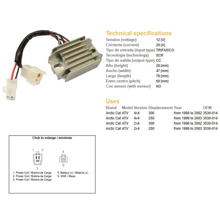 DZE REGULATOR NAPIĘCIA ARCTIC CAT 250/300 '98-'03 (3530-014)
