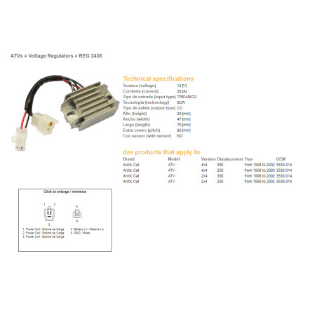 DZE REGULATOR NAPIĘCIA ARCTIC CAT 250/300 '98-'03 (3530-014)