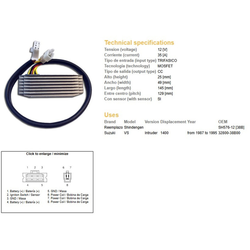 DZE REGULATOR NAPIĘCIA SUZUKI VS 1400 INTRUDER '87-'95 (OEM-32800-38B00) (ESR750) (SH576-12) (35A) DZE REGULATOR NAPIĘCIA SUZUKI VS 1400 INTRUDER '87-'95 (OEM-32800-38B00) (ESR750) (SH576-12) (35A)