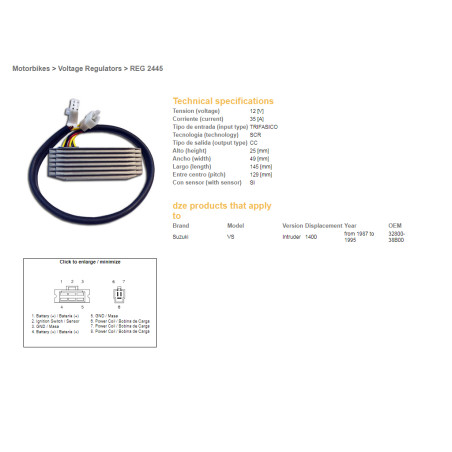 DZE REGULATOR NAPIĘCIA SUZUKI VS 1400 INTRUDER '87-'95 (OEM-32800-38B00) (ESR750) (SH576-12) (35A)
