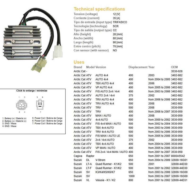 DZE REGULATOR NAPIĘCIA SUZUKI DL 650 V-STROM '04-'09; SV 650 '03-'08; SV 1000 '03-'07; VL 800 VOLUSIA '01-'02; LT-A DZE REGULATOR NAPIĘCIA SUZUKI DL 650 V-STROM '04-'09; SV 650 '03-'08; SV 1000 '03-'07; VL 800 VOLUSIA '01-'02; LT-A