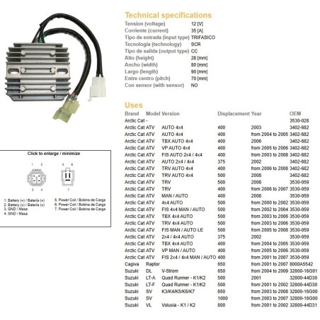 DZE REGULATOR NAPIĘCIA SUZUKI DL 650 V-STROM '04-'09; SV 650 '03-'08; SV 1000 '03-'07; VL 800 VOLUSIA '01-'02; LT-A