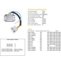 DZE REGULATOR NAPIĘCIA APRILIA PEGASO 600/650 '90-'95; RS 125/250 '95-'09; RX 125 '94-'08; LEONARDO; SCARABEO (ESR087)