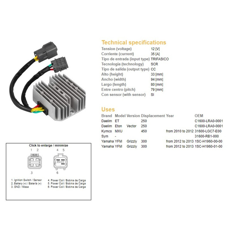 DZE REGULATOR NAPIĘCIA YAMAHA YFM 300 GRIZZLY '12-'13; KYMCO MXU 450 '10-'12 (1SC-H1960-00-00, 1SC-H1960-01-00)