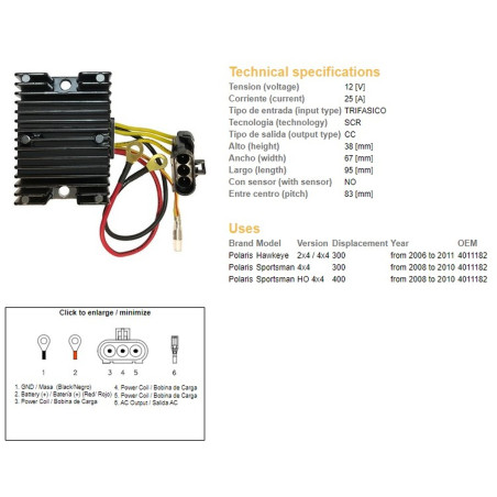 DZE REGULATOR NAPIĘCIA POLARIS SPORTSMAN 300/400 '08-'10; HAWKAYE 300 '06-'11 (4011182)