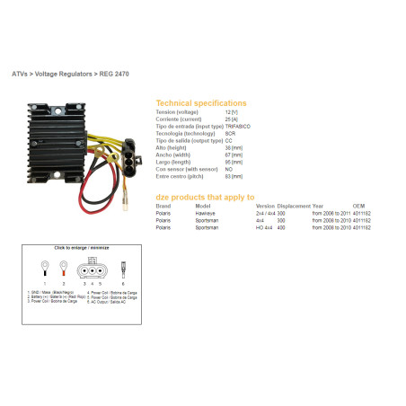 DZE REGULATOR NAPIĘCIA POLARIS SPORTSMAN 300/400 '08-'10; HAWKAYE 300 '06-'11 (4011182)