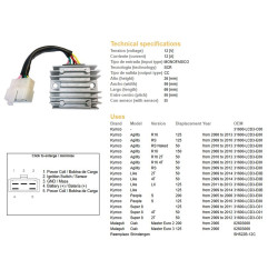 DZE REGULATOR NAPIĘCIA KYMCO AGILITY 50/125/150 '08-'13; PEOPLE 125/200 '05-'10; SUPER 8 50/125 '08-'12