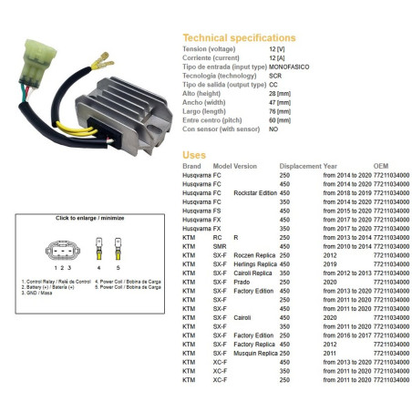 DZE REGULATOR NAPIĘCIA HUSQVARNA FC/FS/FX 250/350/450 '14-'20; KTM SX-F 250/350/450 '11-'20; XC-F 250/350/450 '11-'20