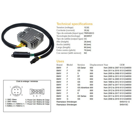 DZE REGULATOR NAPIĘCIA BMW F 650GS DAKAR '00-'07; F 650CS '01-'05; F 700GS '11-'16; F 800GS ADVENTURE '12-'16; F