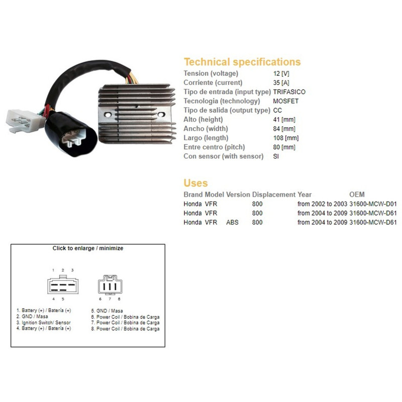DZE REGULATOR NAPIĘCIA HONDA VFR 800 '02-'09 (35A) (31600-MCW-D61) (ESR438) DZE REGULATOR NAPIĘCIA HONDA VFR 800 '02-'09 (35A) (31600-MCW-D61) (ESR438)