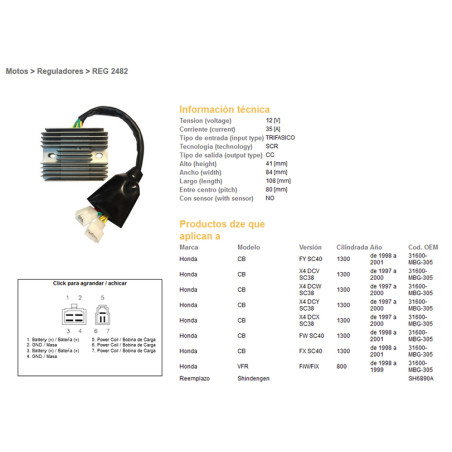 DZE REGULATOR NAPIĘCIA HONDA CB 1300 '97-'01; VFR 800 '98-'99 (SC38, SC40), VFR800 98-99 (31600-MBG-305) (SH6890A)