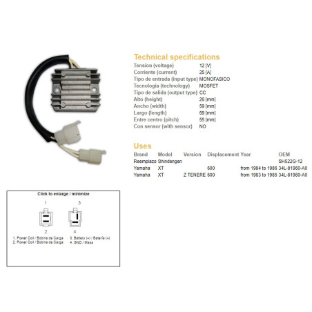 DZE REGULATOR NAPIĘCIA YAMAHA XT 600Z TENERE '83-'86 (34L-81960-A0) (SH522G-12)