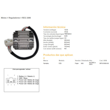 DZE REGULATOR NAPIĘCIA YAMAHA FZS 600 FAZER '02-'03 (5RT-81960-00) 35A