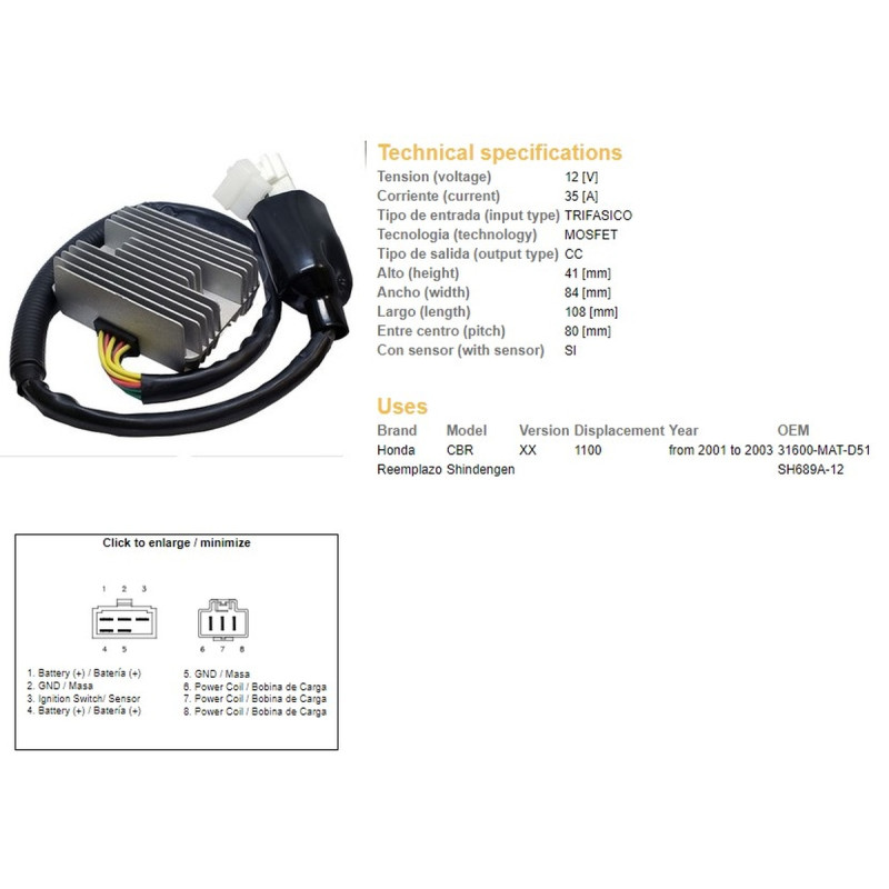 DZE REGULATOR NAPIĘCIA HONDA CBR 1100XX '01-'03 (SH689A-12) (31600-MAT-D51) (ESR685) DZE REGULATOR NAPIĘCIA HONDA CBR 1100XX '01-'03 (SH689A-12) (31600-MAT-D51) (ESR685)