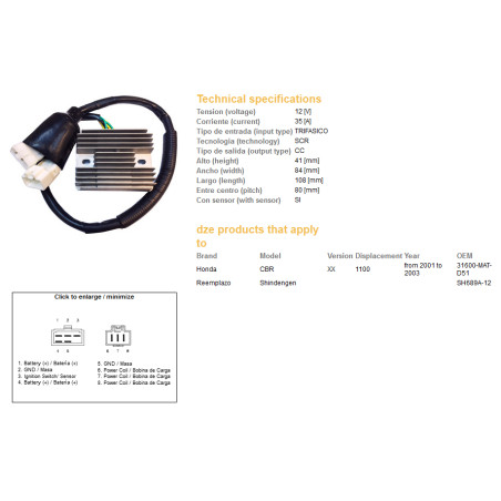 DZE REGULATOR NAPIĘCIA HONDA CBR 1100XX '01-'03 (SH689A-12) (31600-MAT-D51) (ESR685)