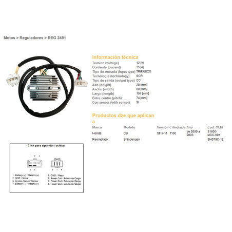 DZE REGULATOR NAPIĘCIA HONDA CB 1100 SF (X11) '00-'03 (31600-MCC-601) (SH579C-12) (12V/35A)