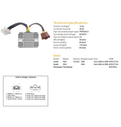 DZE REGULATOR NAPIĘCIA APRILIA RSV 1000 '04-'08; TUONO 1000 '06-'09 (SH579GA) (AP8127144) (ESR549)