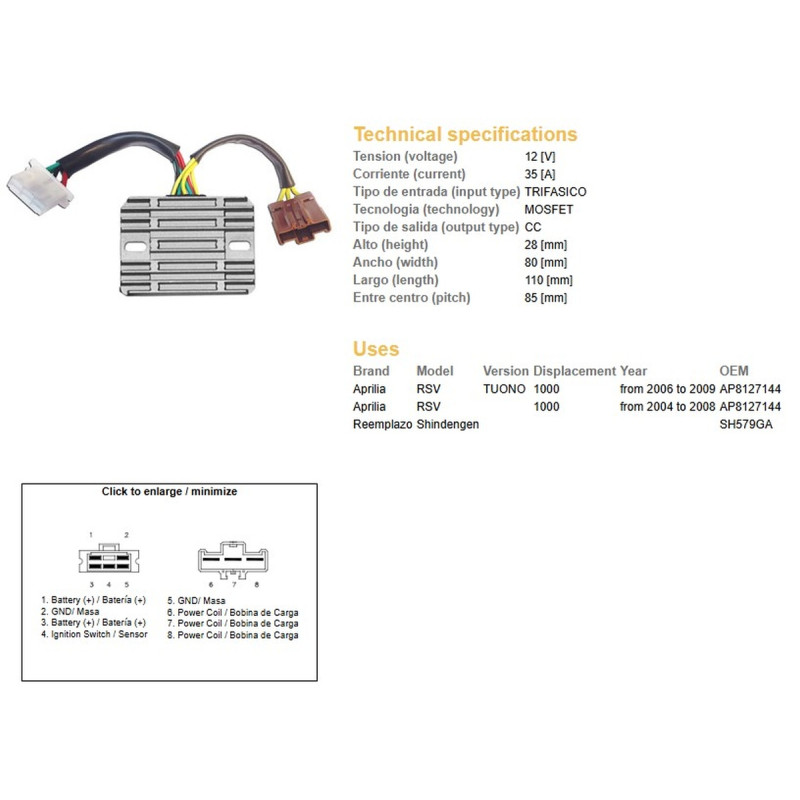 DZE REGULATOR NAPIĘCIA APRILIA RSV 1000 '04-'08; TUONO 1000 '06-'09 (SH579GA) (AP8127144) (ESR549)