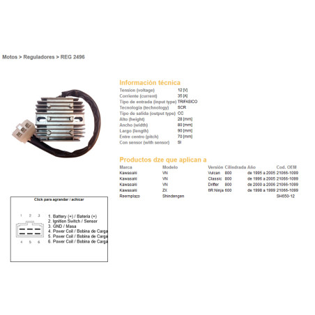 DZE REGULATOR NAPIĘCIA KAWASAKI VN 800 VULKAN '95-'05; VN 800 CLASSIC '96-'05; VN 800 DRIFTER '00-'06; ZX6R '98-'92