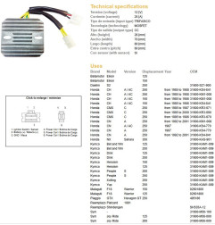 DZE REGULATOR NAPIĘCIA HONDA CMX 250 REBEL '85-'00; CN 250 '87-'01; KYMCO 125/200/250; MALAGUTI; PIAGGIO; SYM (ESR334)