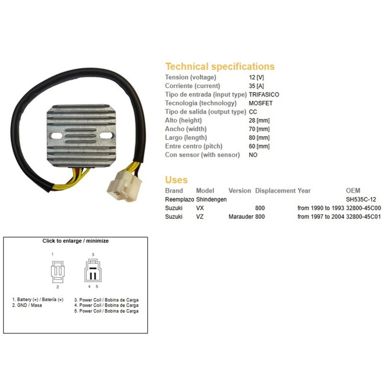 DZE REGULATOR NAPIĘCIA SUZUKI VZ 800 MARAUDER '97-'04, VX 800 '90-'93 (SH535C-12) (32800-45C00, 32800-45C01) (ESR560)