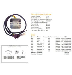 DZE REGULATOR NAPIĘCIA KTM 690R ENDURO '08-'13; 950R SUPER ENDURO '06-; SUPERMOTO 950/990R '05-'11 (SH541SB, SH541KF)